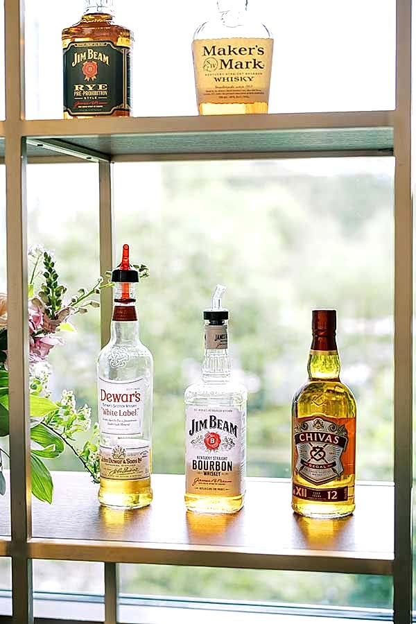 Close up of liquors available at the bar